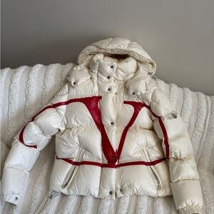 Moncler Valentino Garavani Ivory and Crimson Puffer Jacket unisex